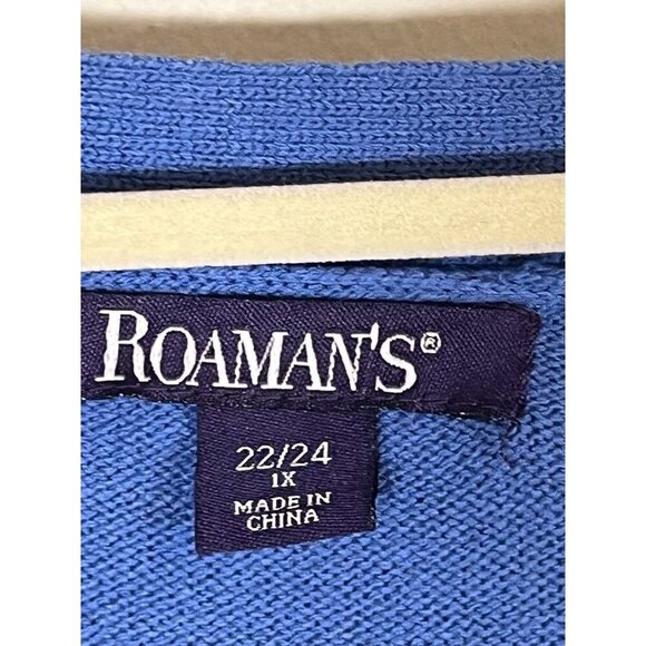 Romans Rhinestone Cardigan 22 Blue Knit Resort Boho Western Old Money Classic - Picture 2 of 8